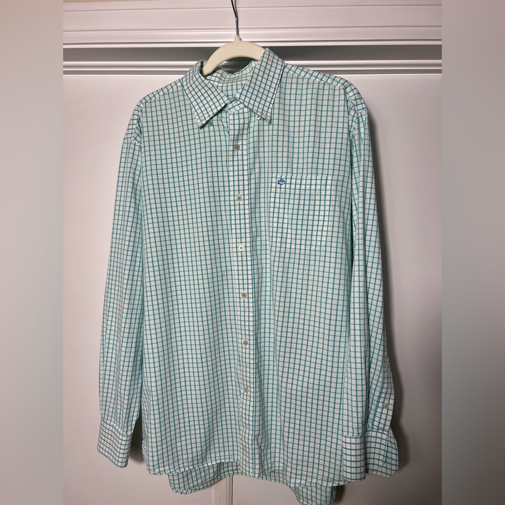 Southern Tide Men's Mint and White Checked Dress Shirt